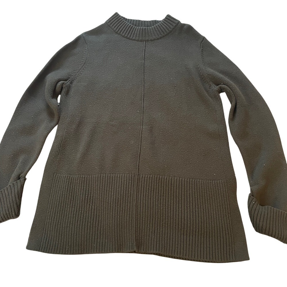 Market & Spruce Womens Olive Green Mock Neck Ribbed Cuff Seam Front Sweater L
